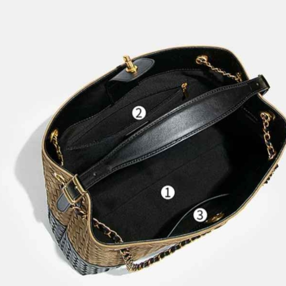 Commense Black and Tan Woven Shoulder Bag